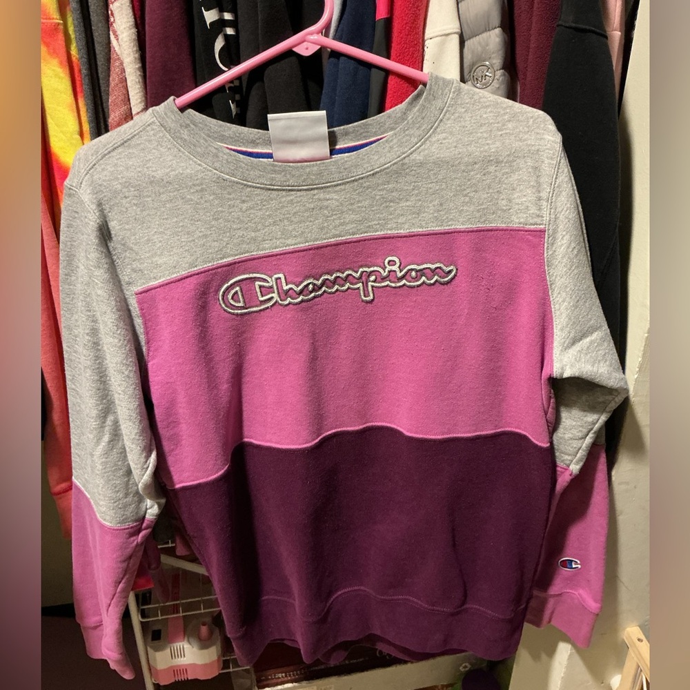 Champion Women's Tri-Tone Sweater - Gray, Pink, and Purple